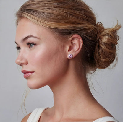 Blush Halo Moissanite Stud Earrings Luxunae