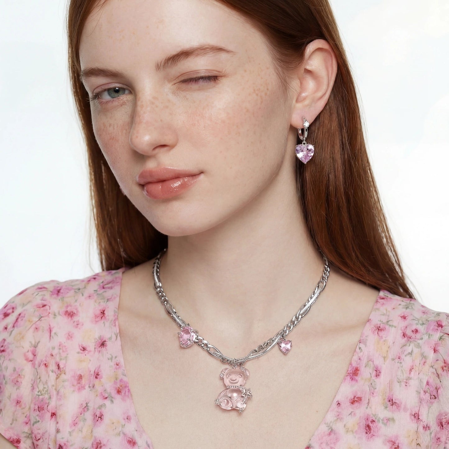 Pink Heart Drop Hoops Luxunae
