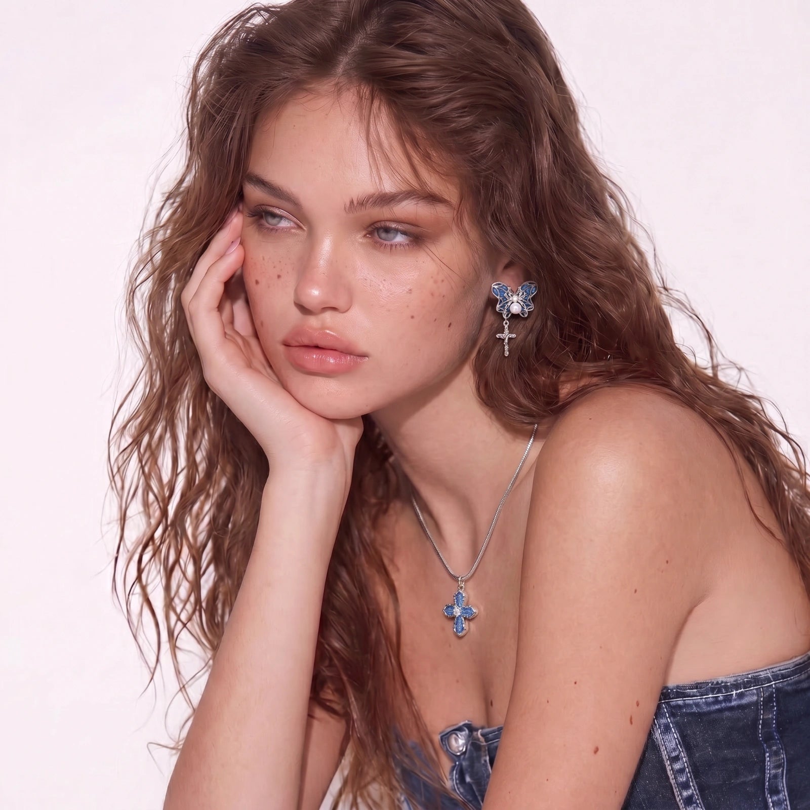 Denim Cross Necklace Luxunae